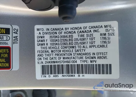 2013 Honda Cr-V Ex from USA, damaged, VIN 2HKRM4H57DH661004